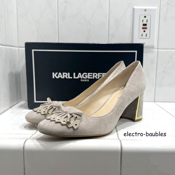 Karl Lagerfeld Paris Women's Suede "Sage" Pump in Stone Color Sz 8.5M NIB - Picture 2 of 10